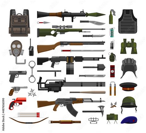 Collection Of Military Weapons And Accessories Army Equipment Stock