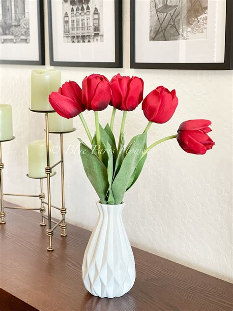 Red Real Touch Tulips Modern Arrangement Centerpiece Real Touch