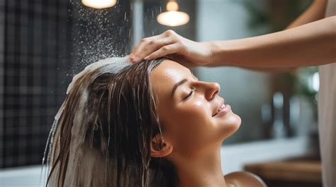 Premium Ai Image Woman Applying Shampoo And Massaging Hair Of A Customer Woman Having Her Hair