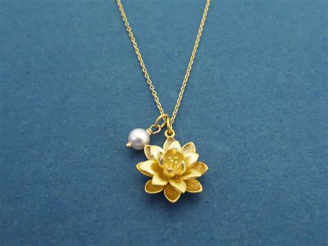 Lotus Necklace Flower Necklace White Pearl Necklace Gold Necklace