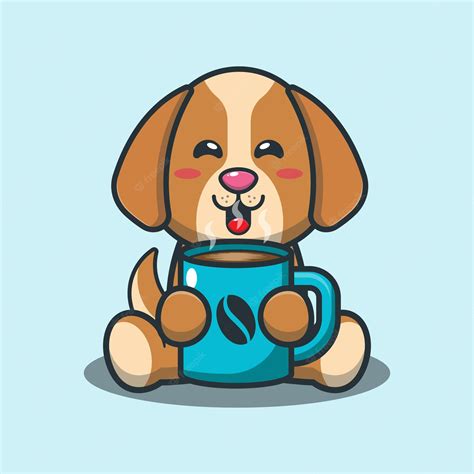Premium Vector Cute Dog With Hot Coffee Cartoon Illustration