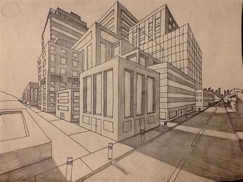 2 Point Perspective Buildings Perspective Drawing Perspective