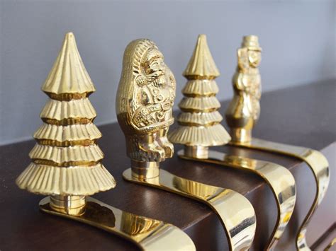 Brass Christmas Stocking Holders Set Of Fireplace Mantle Etsy Christmas Stocking Holders