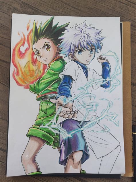 Here Is A Color Pencil Drawing Of Gon And Killua From Hunterxhunter I