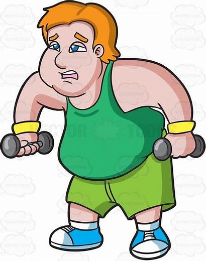 Fat Cartoon Clipart Workout Exercising Tired Working