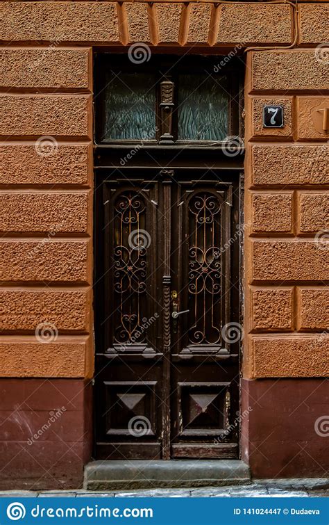 Beautiful Double Carved Wooden Front Doors Stock Image