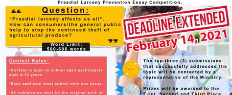 Praedial Larceny Prevention Unit Extends Deadline For Essay And Jingle