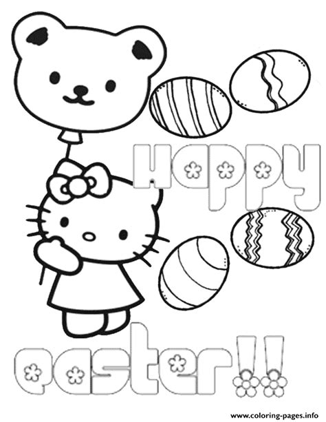 Hello Kitty Bear Balloon Eggs Easter Coloring Page Printable