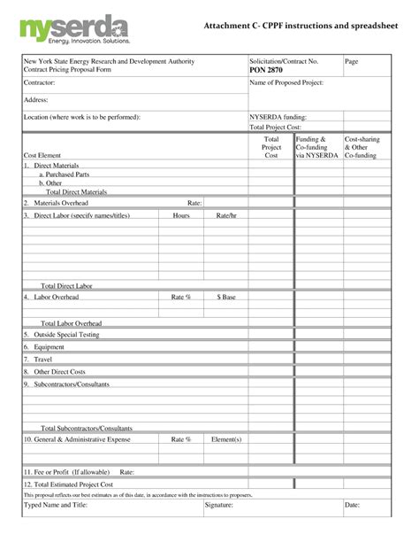 Fillable Online Pon 2870 Attachment C Contract Pricing Proposal Form