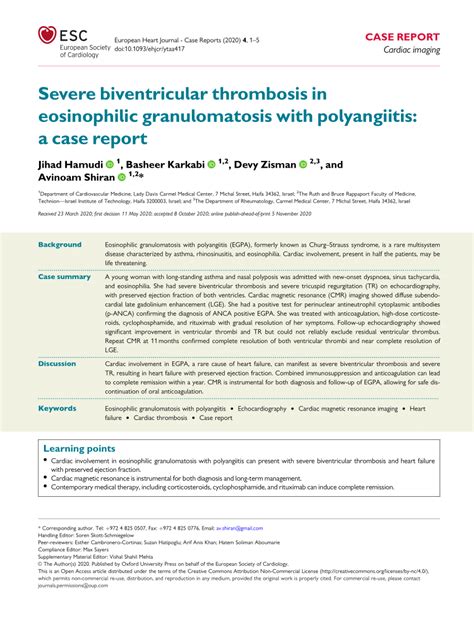 Pdf Severe Biventricular Thrombosis In Eosinophilic Granulomatosis