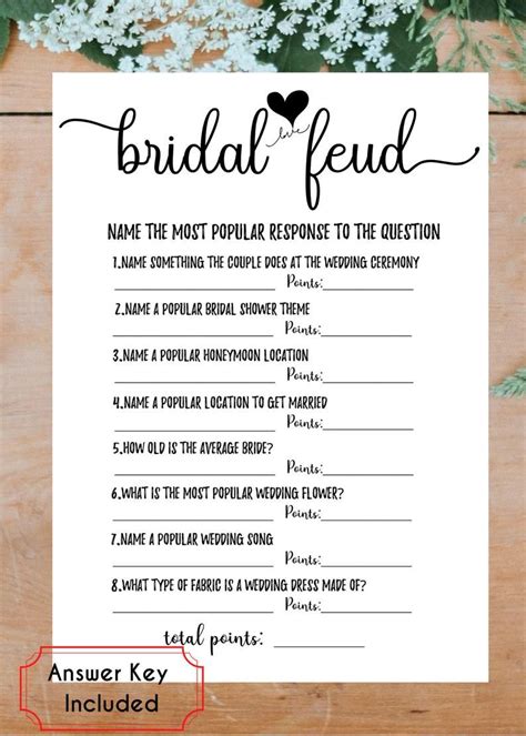 Bridal Feud Bridal Shower Games Pdf Printable Download Etsy Bridal