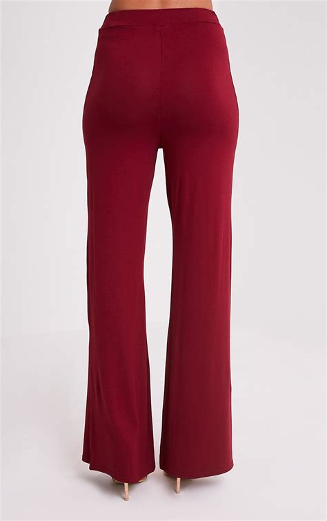 Basic Burgundy Jersey Wide Leg Trousers Trousers Prettylittlething