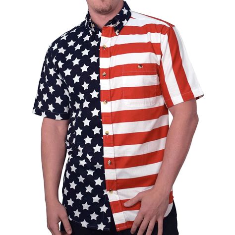 Men S American Flag Button Down Casual Polo Shirt
