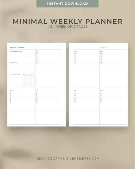 A Undated Minimal Weekly Planner Template Printable Weekly Etsy