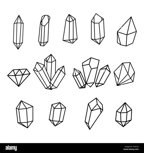 Vector Set Of Hand Drawn Crystals Crystal Thin Line Icons Set Stock