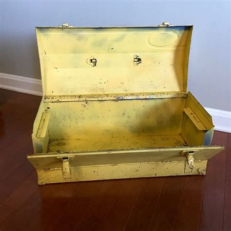 Vintage Tool Box Yellow Metal Tool Box Tool Chest Rustic Decor