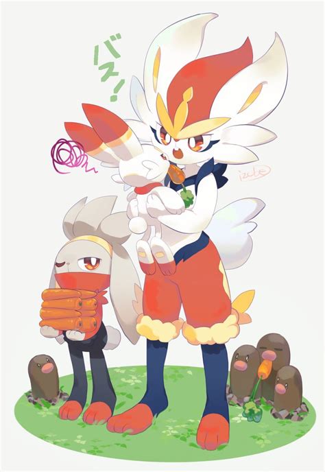 Scorbunny Cinderace Diglett Raboot And Dugtrio Pokemon Drawn By Izobe Danbooru