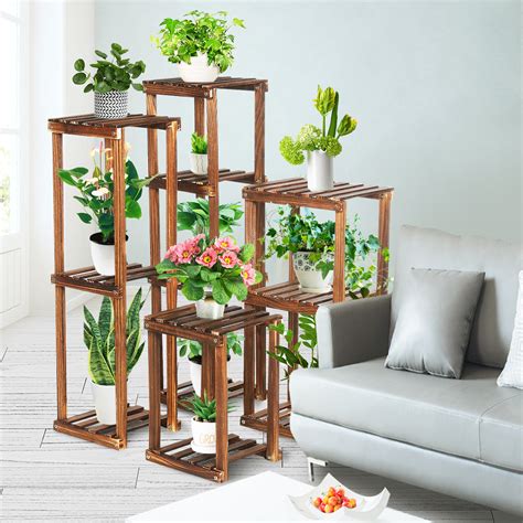 Tooca Wood Plant Stand Indoor 4 Piece Set Flexible Combination Plant