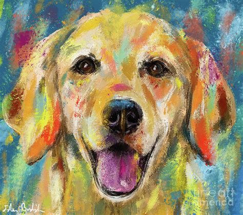 Artistic And Colorful Painting Of Golden Retriever Smiling Digital Art