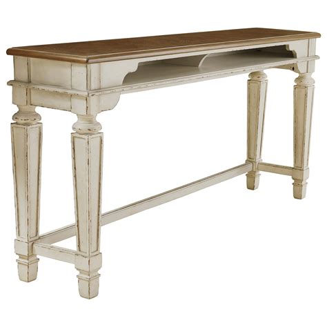 Signature Design By Ashley Realyn Two Tone Long Counter Table Sofa Table W Upholstered Swivel