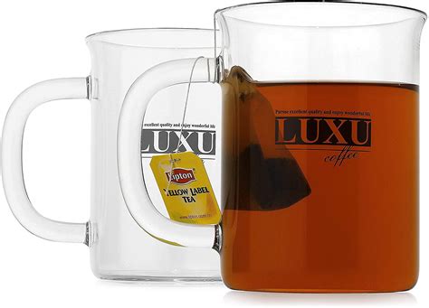 Luxu Borosilicate Glass Coffee Mugs Set Of 2 15 Oz Clear Tea Cups Lead Free Drinking Glasses