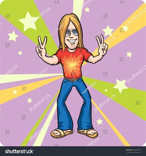 Vector Illustration Of Cartoon Standing Cheerful Hippie Easy Edit
