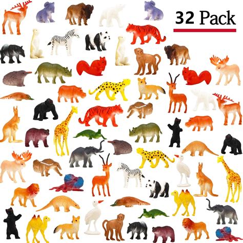 Animal Toy 32 Pack Mini Wild Plastic Animals Models Toys Kit Jungle