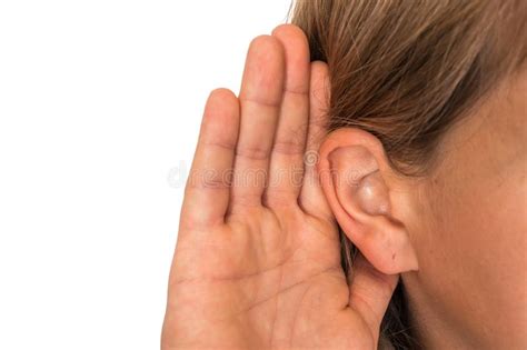 Woman Is Listening With Her Hand On An Ear Stock Photo Image Of
