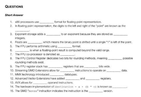 Maybe you would like to learn more about one of these? Solved: QUESTIONS Short Answer Format For Floating-point R ...