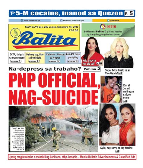 Balita September 15 2019 Newspaper Get Your Digital Subscription