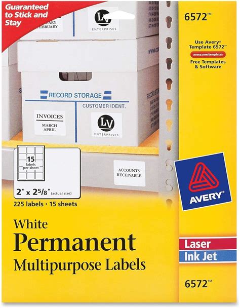 6572 Pack Of 225 15 Sheets Avery White Permanent Id Labels For Laser
