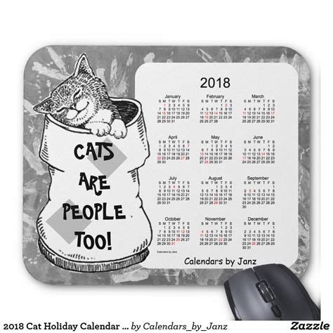 2018 Cat Holiday Calendar By Janz Mouse Pad Cat Calendar Custom