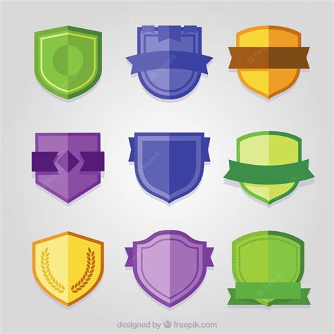 Free Vector Set Of Color Shields In Flat Design