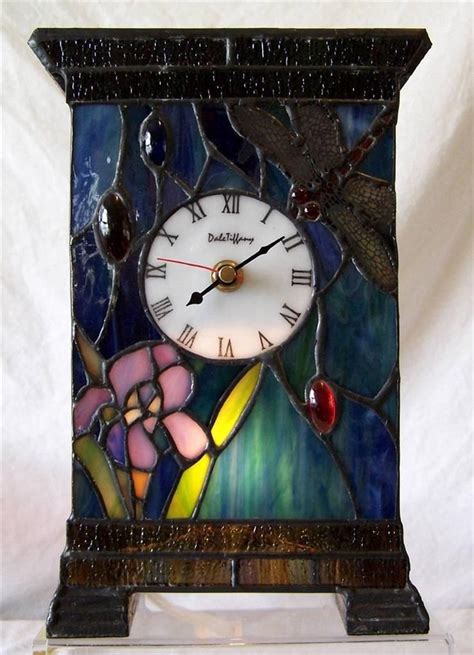 Dale Tiffany Stained Glass Dragonfly Mantle Clock Lamp