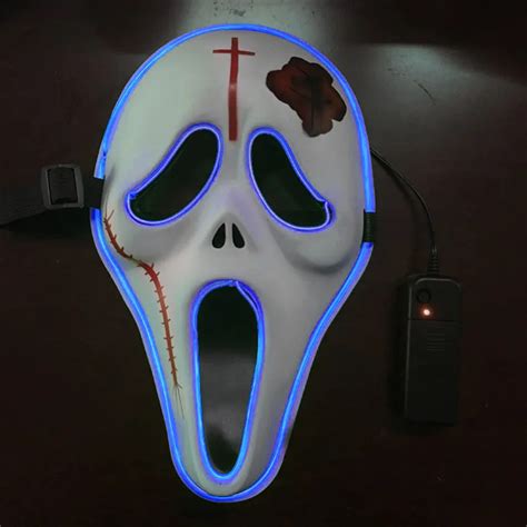 Fghgf Scary Awesome Skull Led Mask Light Up Mask Creepy Smile Glowing