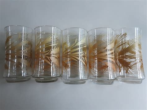 Libbey Harvest Gold Wheat Glasses Set Of 5 Etsy