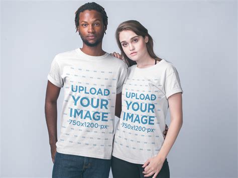 placeit interracial couple wearing shirts mockup