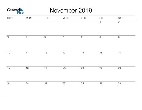 November 2019 Calendar Pdf Word Excel