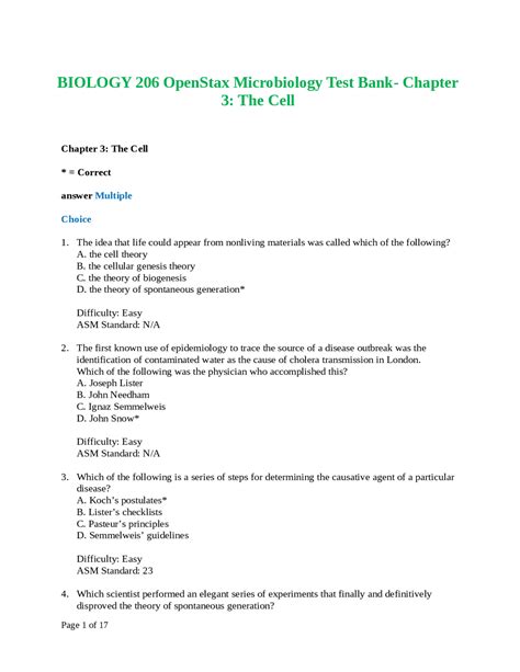 Biology 206 Openstax Microbiology Test Bank Chapter 3 The Cell