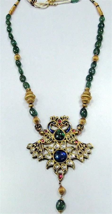 Vintage Antique K Gold Peacock Necklace Kundan Meena Polki Diamond