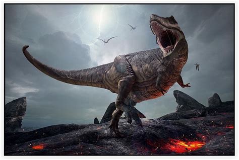 Dinosaurus T Rex Screamer Volcano Foto Op Akoestisch Paneel 225 X