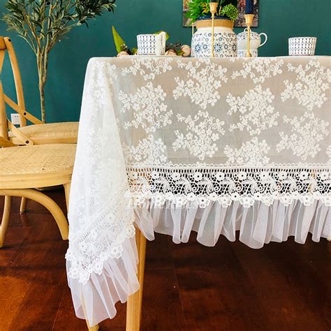 Lace Tablecloths Cotton Rectangule White 70 Inch Wholesale Embroidered