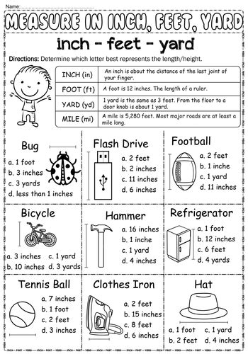 Measuring Length In Inches Feet And Yards Worksheets Measurement