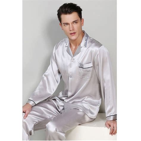 Long Classic Silk Pajama Set For Men With Luxury Collar Most Comfortab
