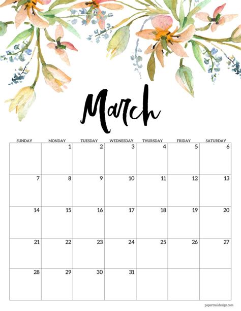 To print the calendar click on printable format link. Cute March 2021 Floral Calendar in 2020 | Print calendar ...