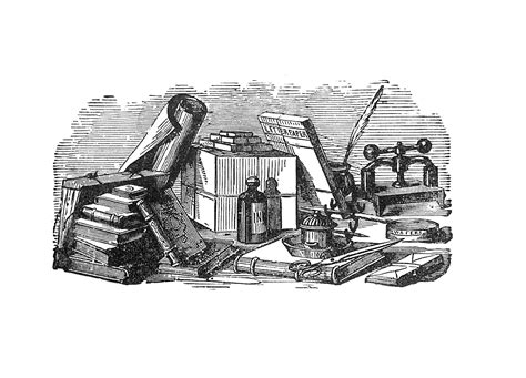 Antique Images: Free Antique Illustration: Black and White Graphic of Antique Writing Supplies ...