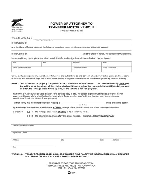 Texas Power Of Attorney Form Free Templates In Pdf Word Excel To Print