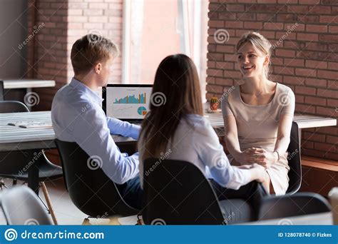 Smiling Friendly Business People Chatting Sharing Ideas During O Stock Photo - Image of ...