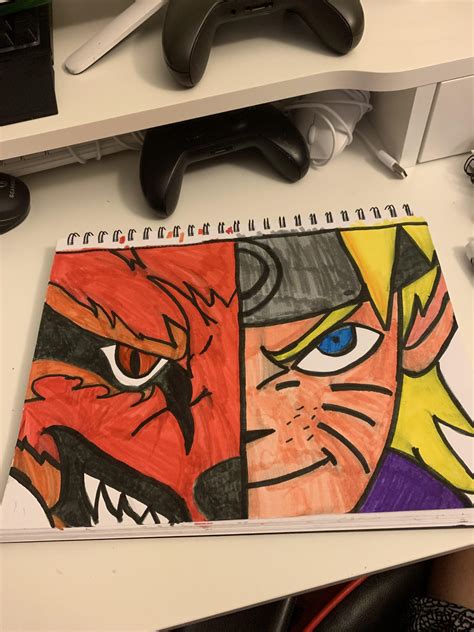 Naruto And Kurama Split Face Drawing Rzhcsubmissions