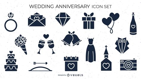 Wedding Anniversary Icon Set Vector Download
